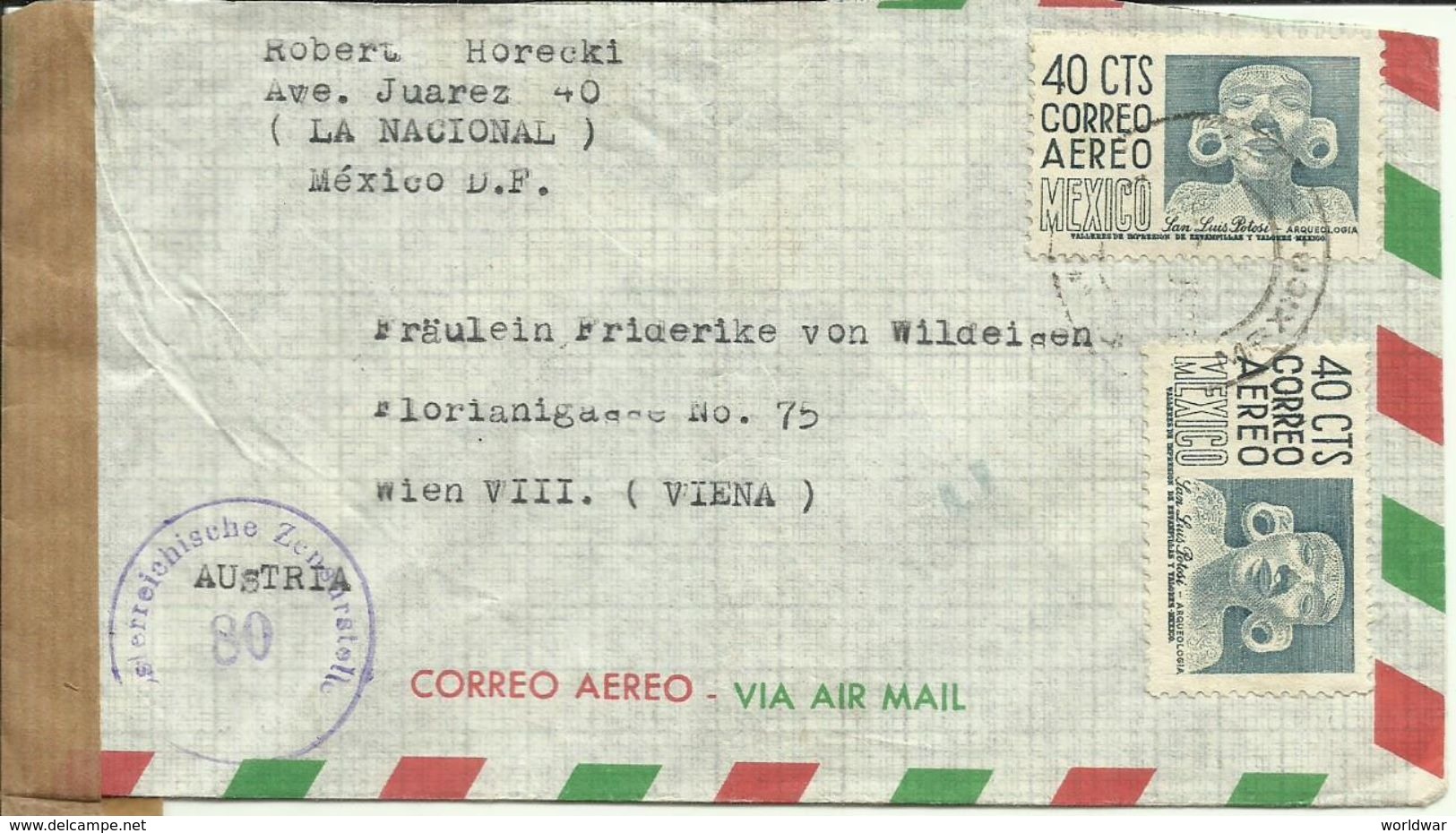 1951 Censored Letter From Mexico To Wien, Austria - Mexiko