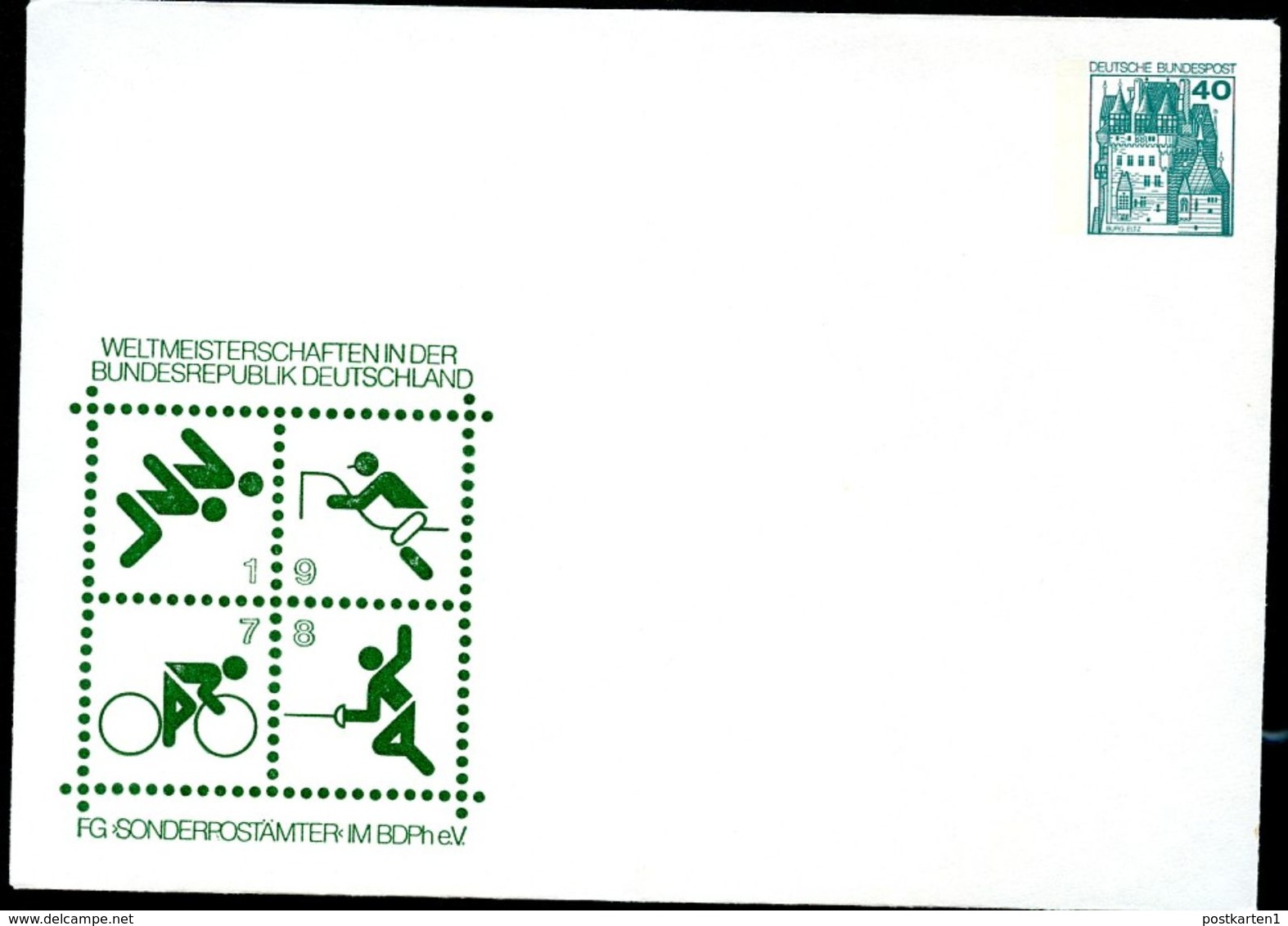 WORLD CHAMPIONSHIPS Swimming Equestrian Bikng Fencing 1978 Germany PU110 C1/001 Special Envelope - Altri & Non Classificati