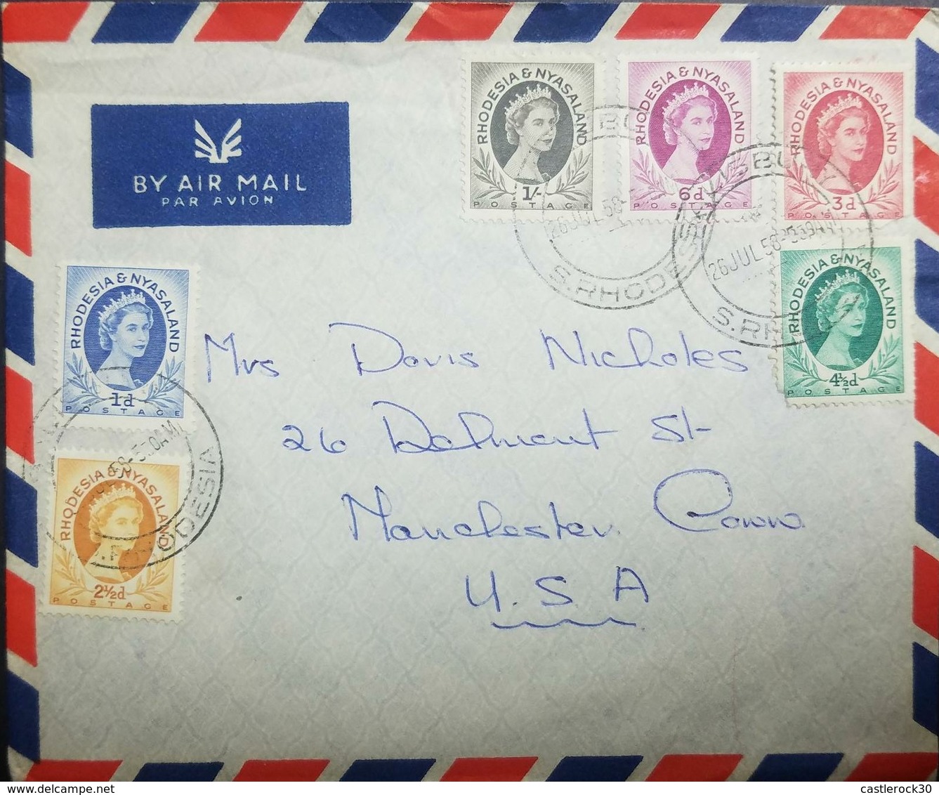 O) 1958 RHODESIA, QUEEN ELIZABETH II, SCOTT A14, FULL SET, COVER TO USA, XF - Africa (Other)