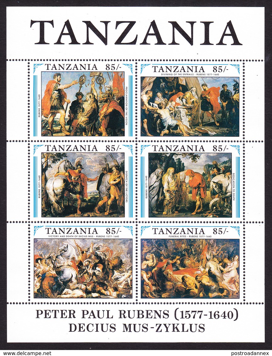 Tanzania, Scott #699, Mint Never Hinged, Rubens, Issued 1991 - Tanzania (1964-...)