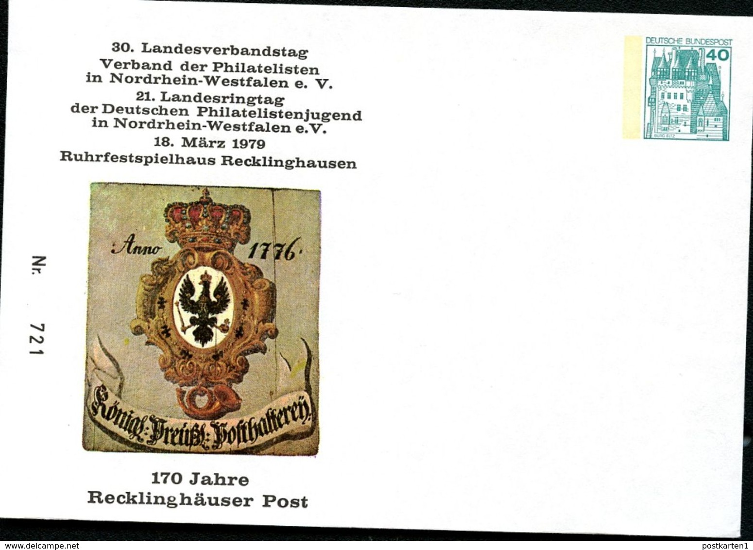 Bund PU110 D2/024 Privat-Umschlag PREUSSISCHES POSTHAUSCHILD Recklinghausen 1979 - Private Covers - Mint