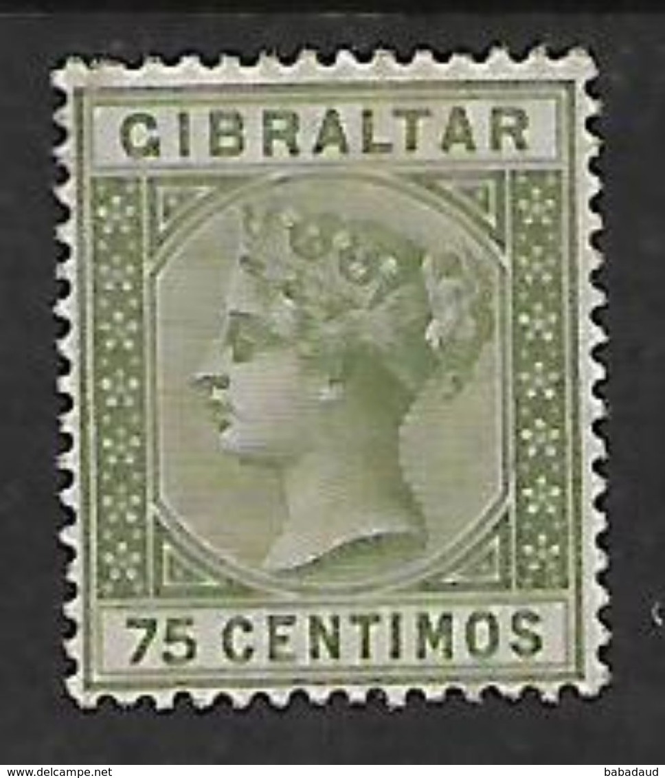 Gibraltar Queen Victoria, 1890, Spanish Currency, 75 Centimos, Unused, No Postmark, Light Residual Of Gum Remains - Gibraltar