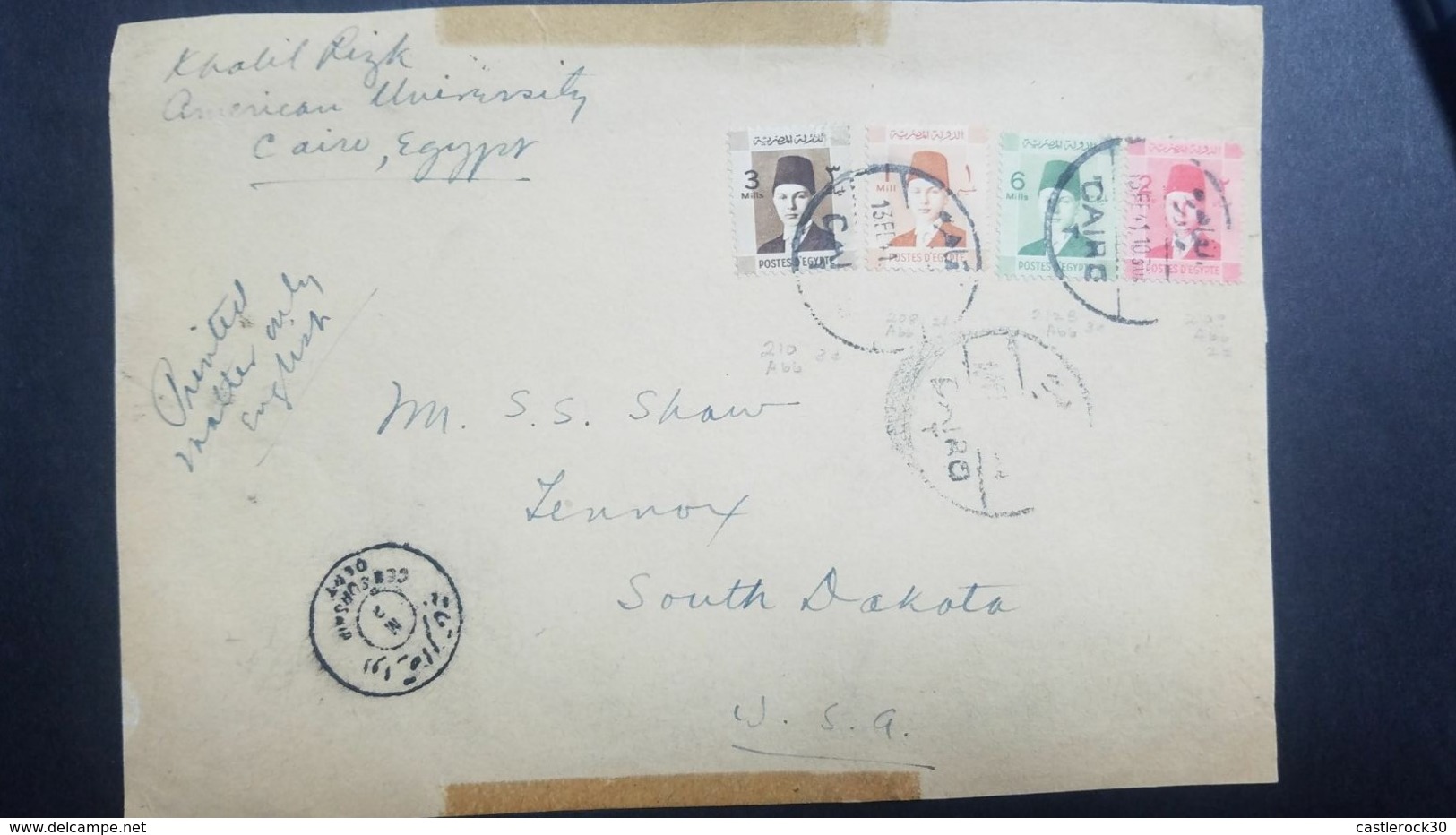 O) 1941 EGYPT, FRONT LETTER, KING FAROUK-SCOTT A66.SET. COVER CENSORSHIP, FROM CAIRO  TO USA - Covers & Documents