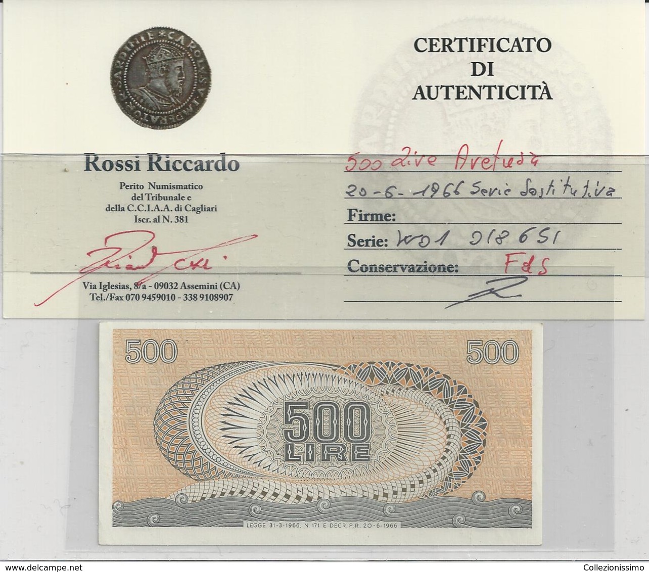 500 Lire - Aretusa - Serie Speciale W - FDS Con Certificato - Verzamelingen