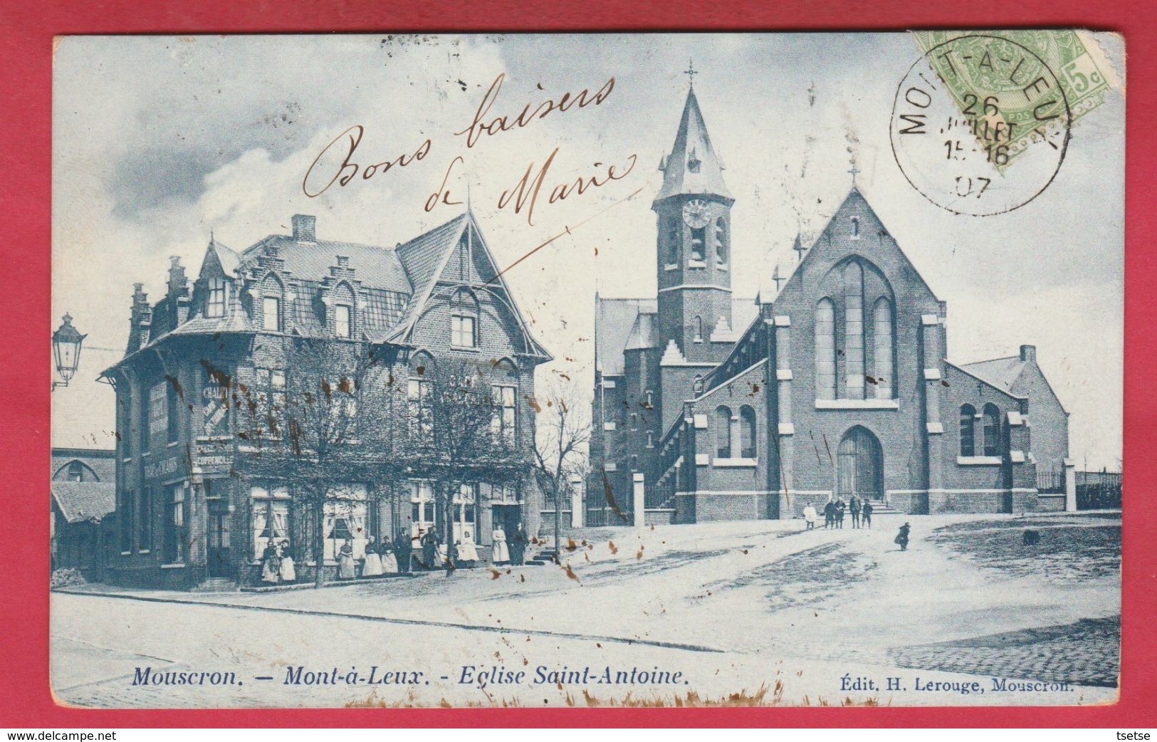 Mont-à-Leux ( Mouscron ) Eglise Saint-Antoine  -1907 ( Voir Verso ) - Mouscron - Moeskroen