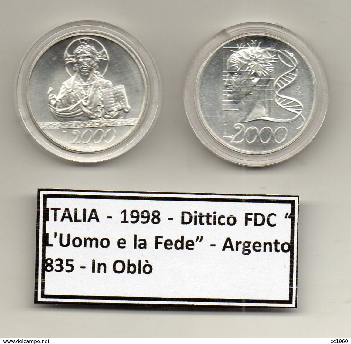 Italia - 1998 - Dittico FDC " L'Uomo E La Fede " -  Argento 835 - In Oblò - (MW1187) - 2 000 Lire