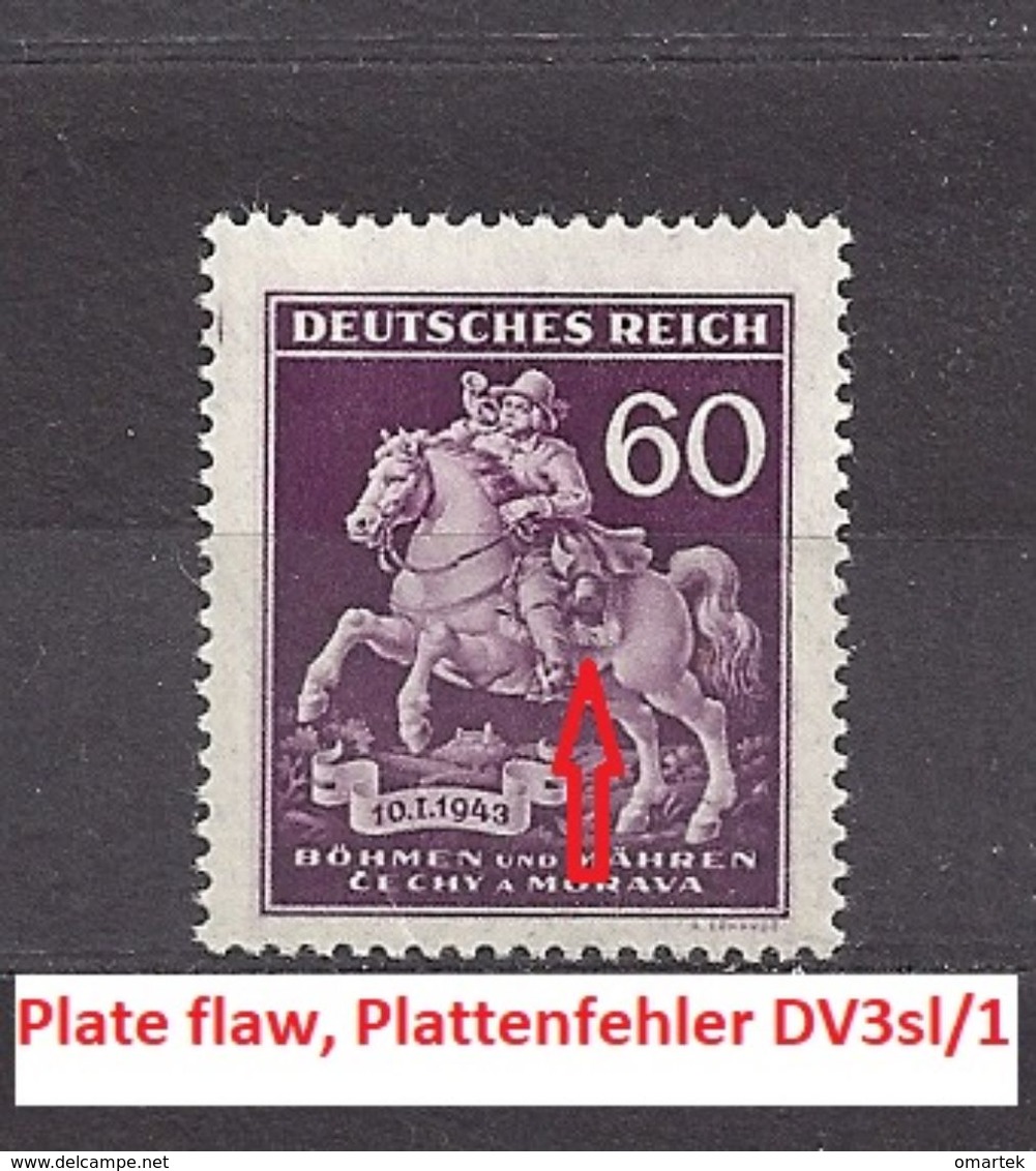 Bohemia & Moravia Böhmen Und Mähren 1943 MH * Mi 113 Sc 84 Stamp Day. Tag Der Briefmarke. Plate Flaw, Plattenfehler.DV3s - Ungebraucht