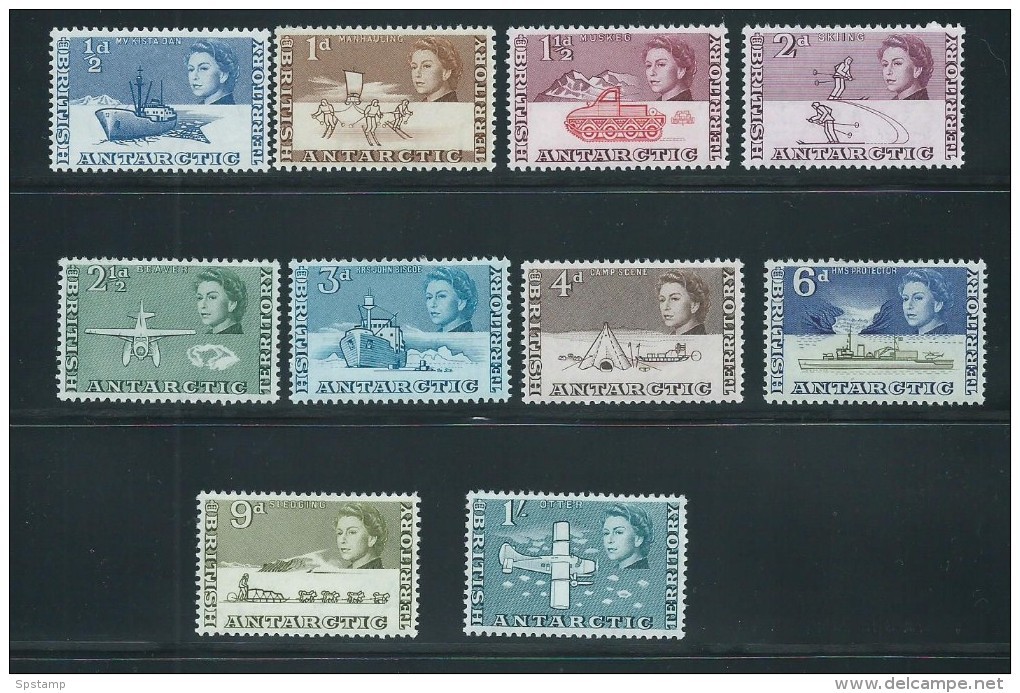 British Antarctic Territory 1963 QEII Definitive Short Set Of 10 To 1/- Plane MNH - Unused Stamps