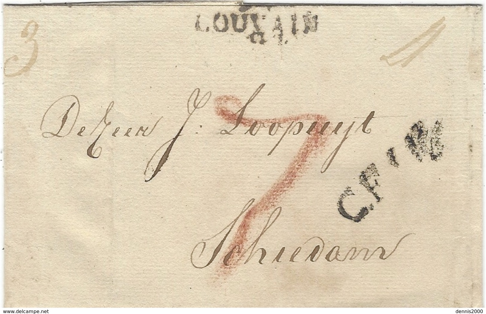 Date Imprécise - Lettre De 94 / Louvain  Pour Schiedam - Taxe 7 Crayon Rouge ( T & T ) - 1794-1814 (Periodo Frances)