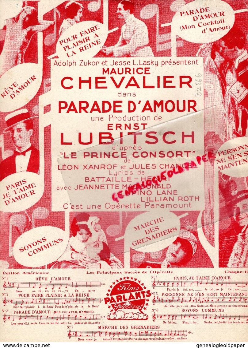 PARTITION MUSIQUE- PARADE D' AMOUR-DREAM LOVER-N° 1- MAURICE CHEVALIER-FRANCIS SALABERT PARIS-VICTOR SCHERTZINGER - Scores & Partitions