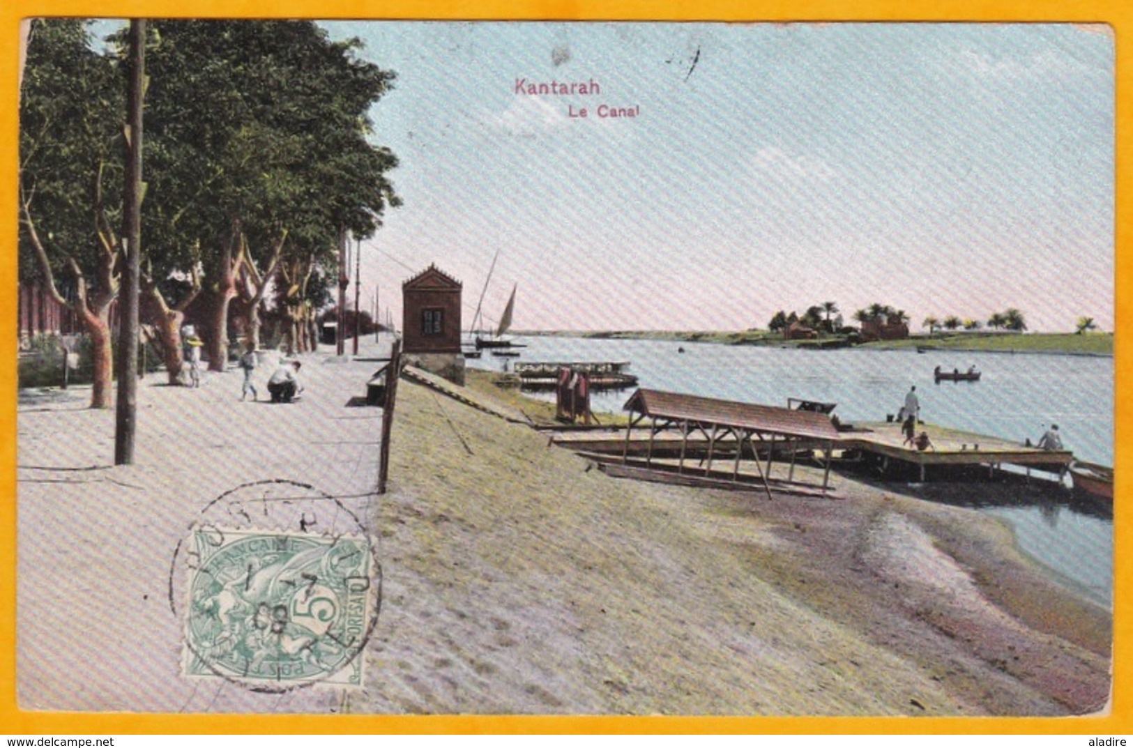 1908 - CP De Port Said, Egypte, Poste Française, Vers Brest, France - 5 C. Type Blanc - Cad Arrivée ​- Vue  Canal  Suez - Cartas & Documentos