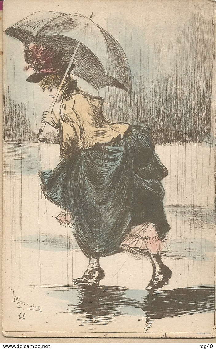 ILLUSTRATEUR  BOUTET - Jeune Femme - Promenade Sous La Pluie - PRECURSEUR - Boutet