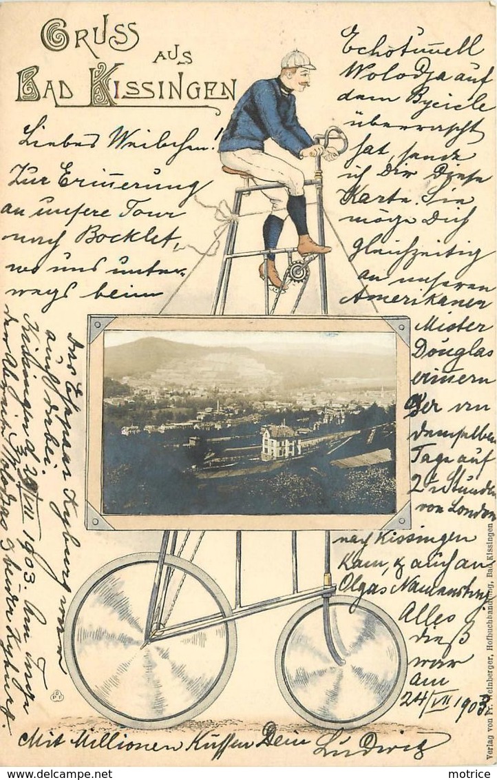 GRUSS AUS BAD KISSINGEN - Carte Illustrée Avec Un Cycliste. - Bad Kissingen