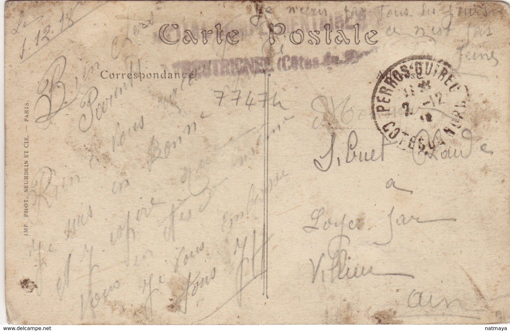 COTES DU NORD - Perros Guirec - Carte Postale -CAD-TypeA4- Hôpital Complémentaire -franchise Militaire -1918 - Cachets Militaires A Partir De 1900 (hors Guerres)