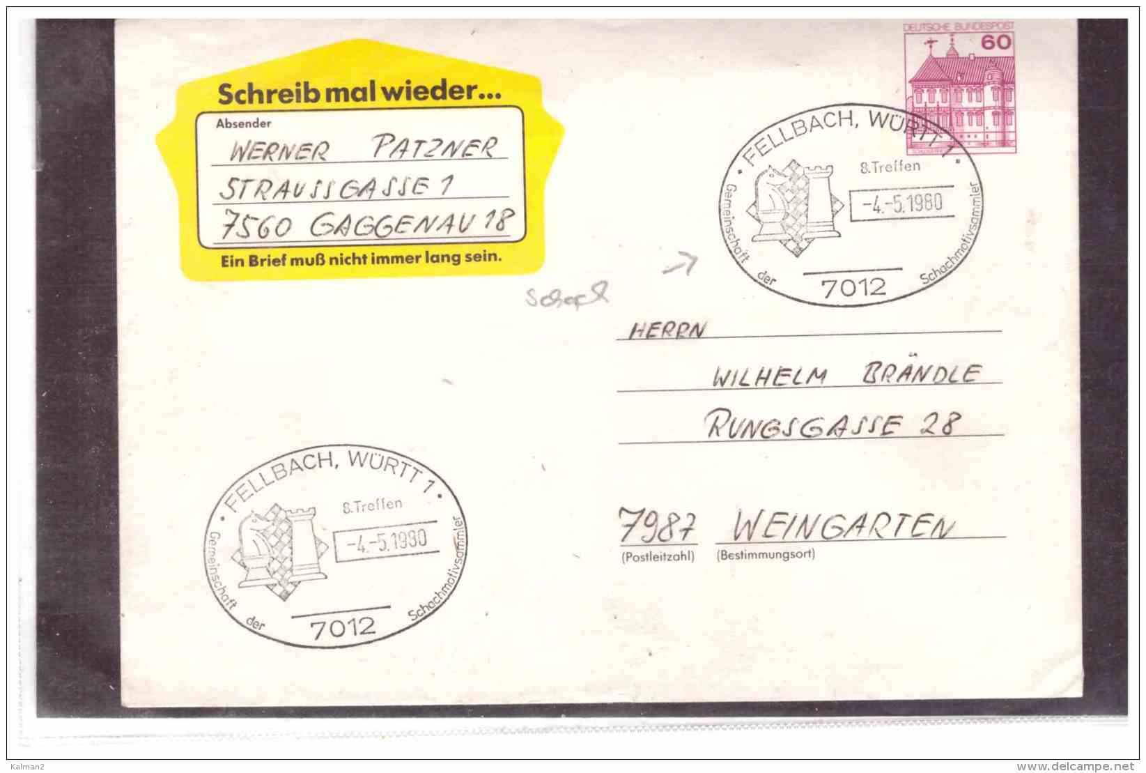 DE1967   -   FELLBACH  4.5.1980    /   GEMEINSCHAFT DER SCHACHMOTIVSAMMLER - Schaken