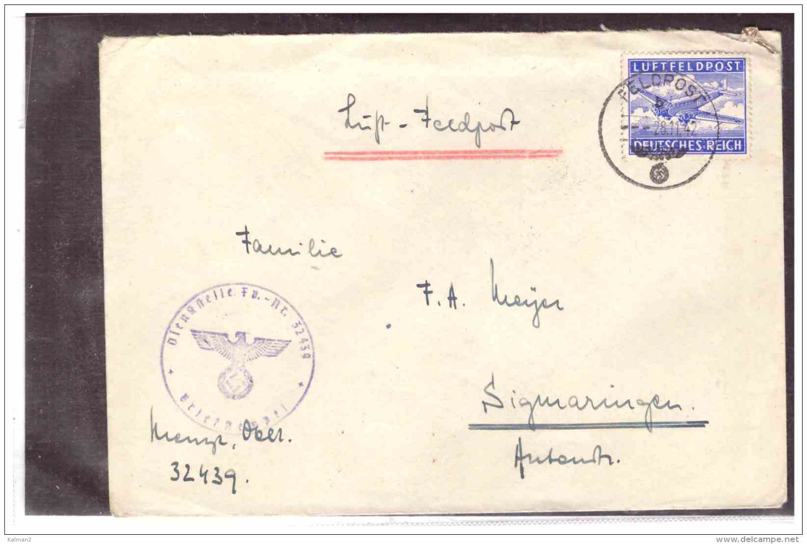 DE1991   -    SIGMARINGEN   28.11.1942        /       COVER LUFT-FELDPOST - Covers & Documents