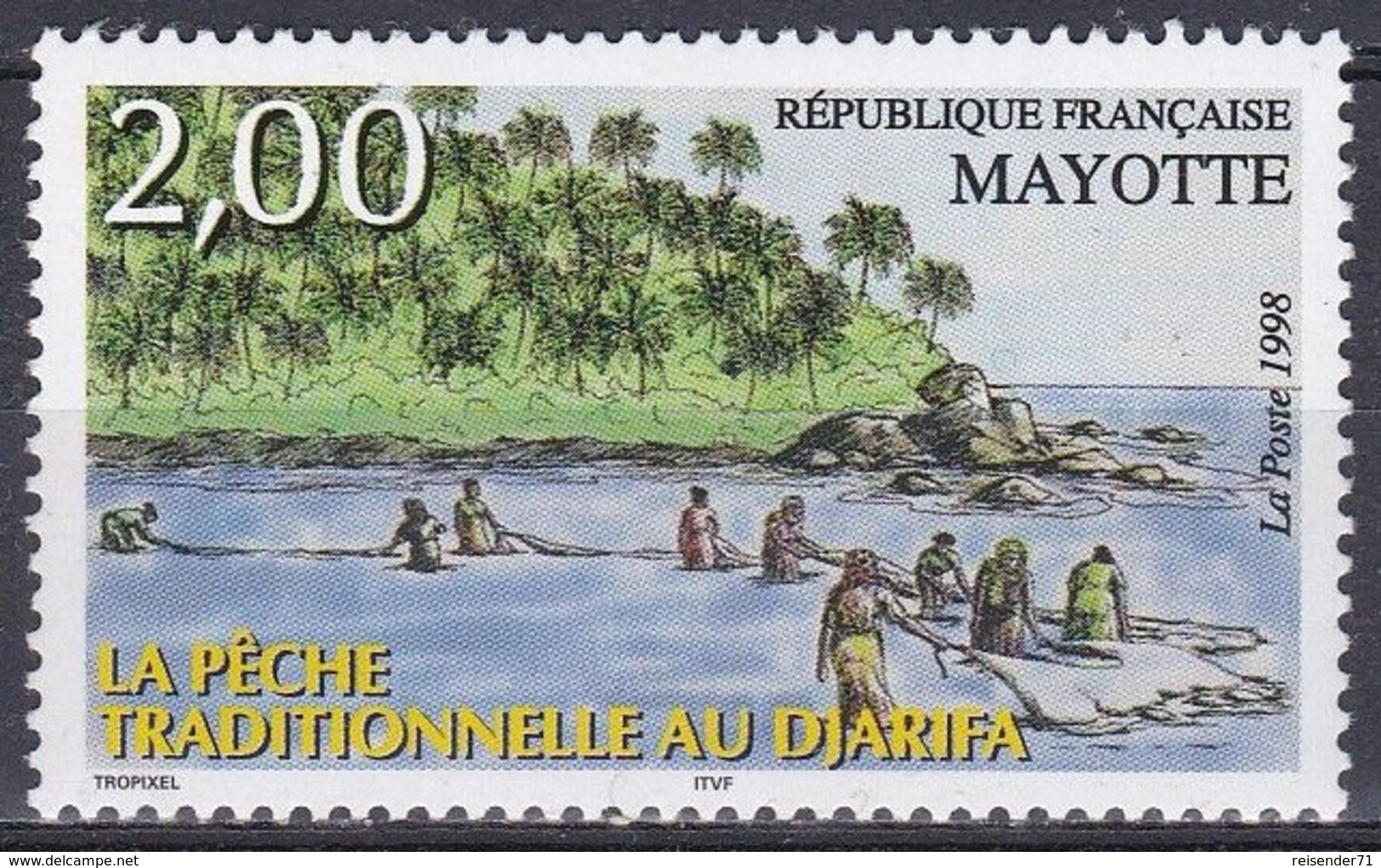 Mayotte 1998 Wirtschaft Fischfang Ernährung Fische Fish Netze Djarifa, Mi. 52 ** - Ungebraucht