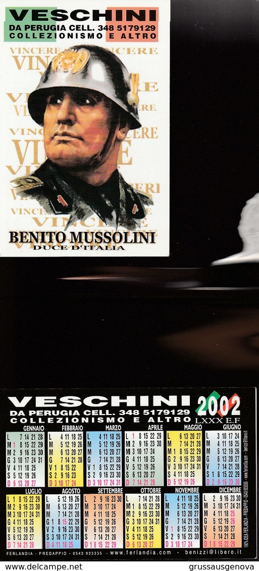 16243) CALENDARIETTO DA TASCA FERLANDIA SOUVENIR MUSSOLINI CON ELMETTO DUCE D'ITALIA 2002 - Formato Piccolo : 2001-...