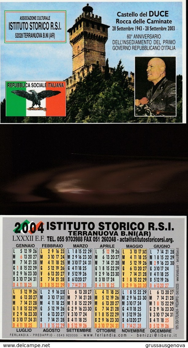 16244) CALENDARIETTO DA TASCA ISTITUTO STORICO R.S.I. ROCCA DELLE CAMINATE 2004 - Formato Piccolo : 2001-...