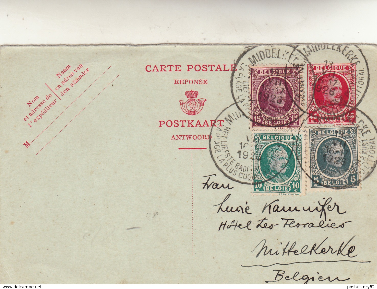 Belgio, Carte Intero Postale Reponse. Middelkerke 1926 - Internationale Antwortscheine