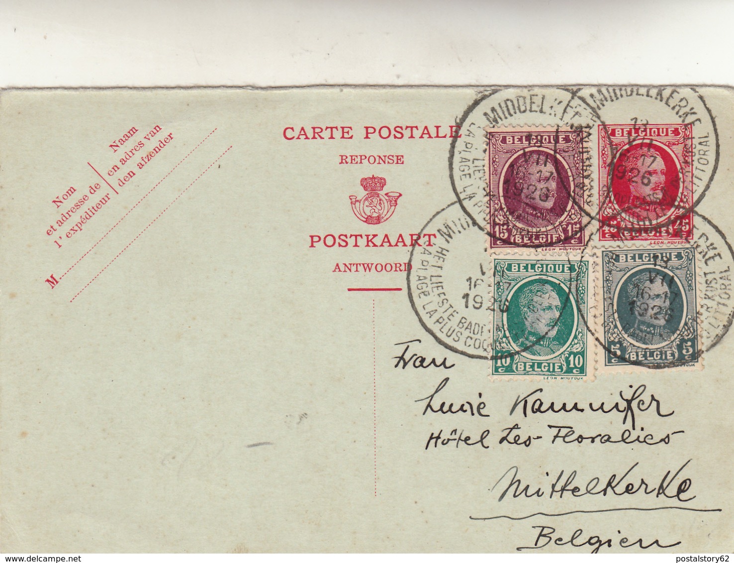 Belgio, Carte Intero Postale Reponse. Middelkerke 1926 - Cupón-respuesta Internacionales