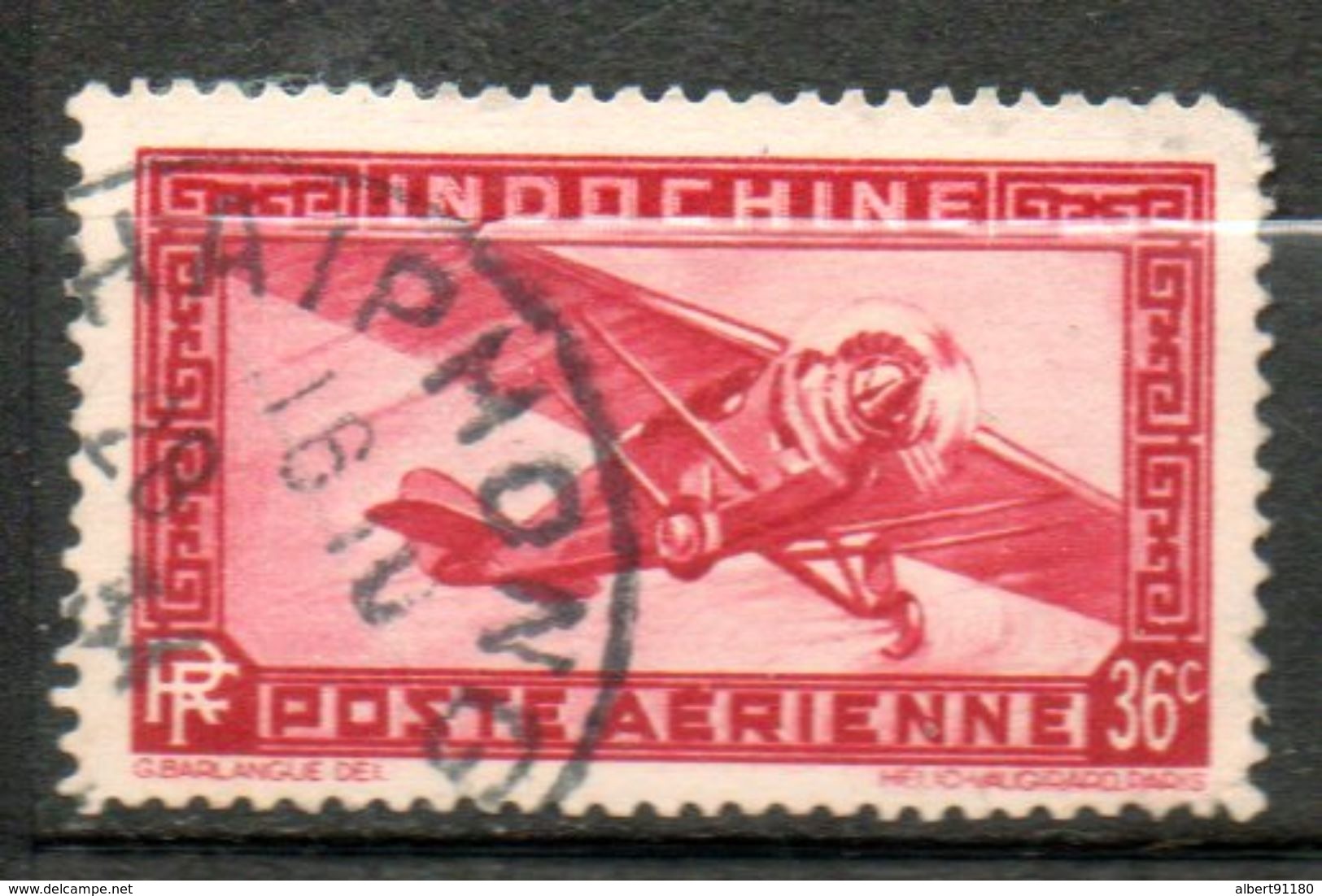 INDOCHINE  PAérienne36c Rose Carminé 1933-38 N° 8 - Poste Aérienne