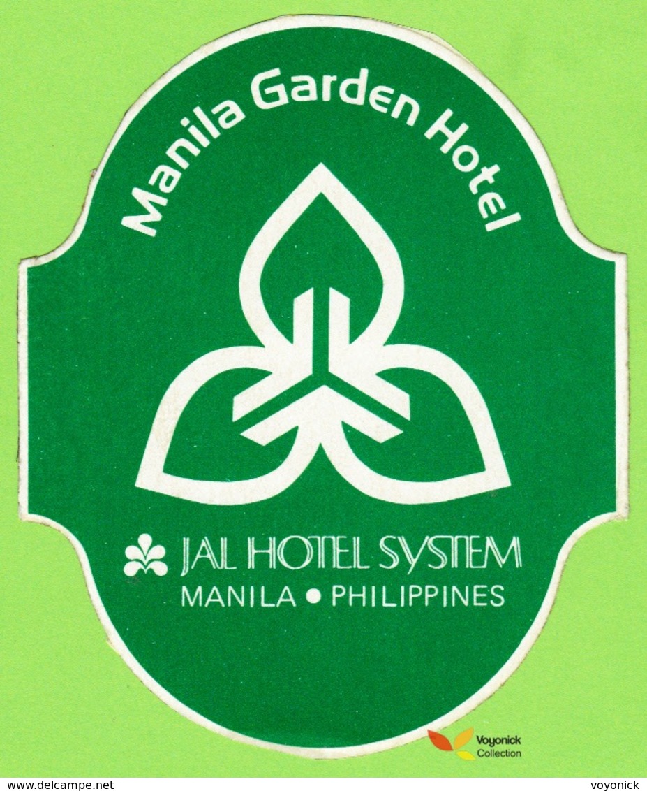 Voyo  HOTEL MANILA GARDEN Manila Philippines Hotel Label  Sticker 1980s - Etiketten Van Hotels