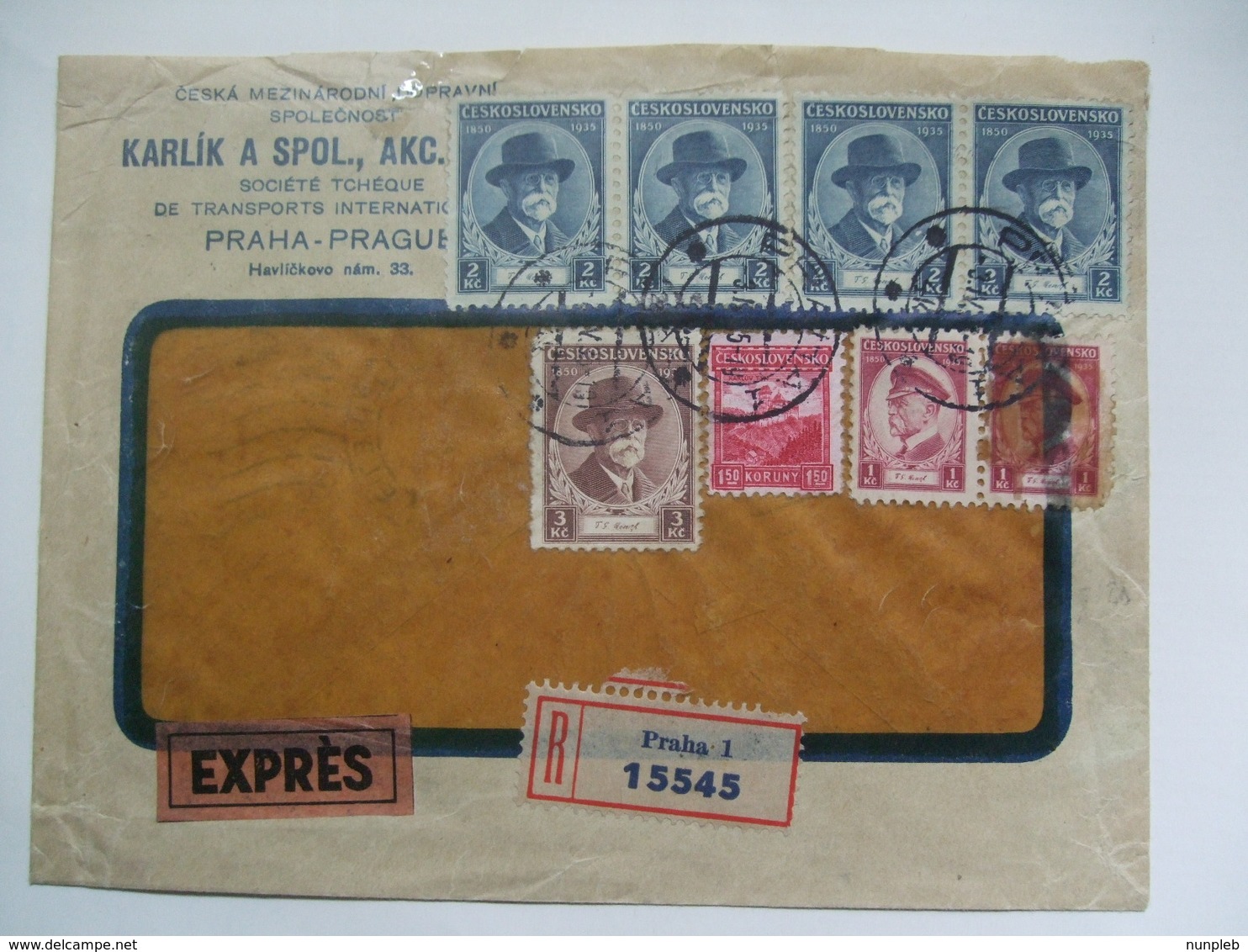 CZECHOSLOVAKIA 1935 Cover Prague To Hamburg Germany - Express And Registered (Eingegangen) - Multi-stamped - Covers & Documents