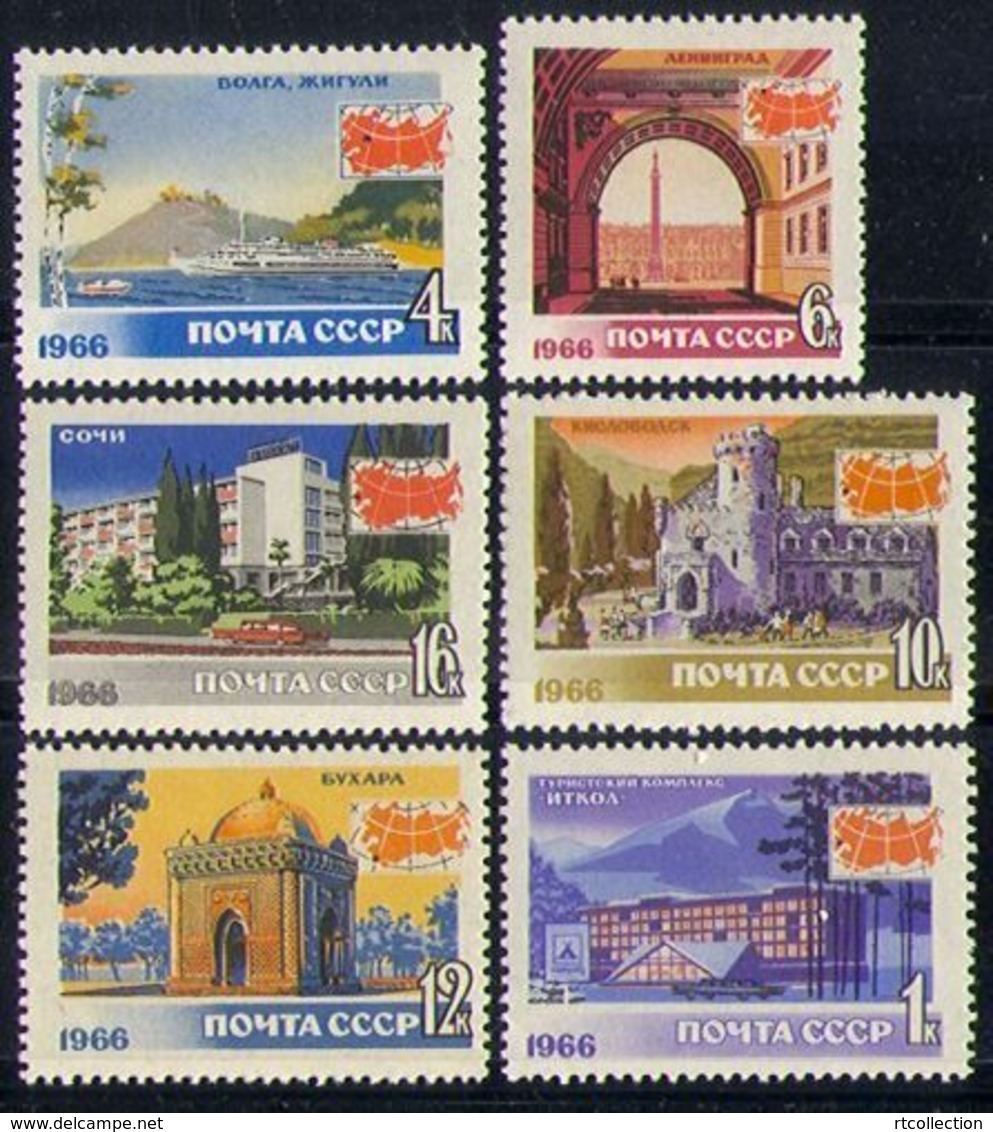 USSR Russia 1966 Tourism Architecture Vacation Holiday Geography Places Map Ship Stamps  MNH Mi 3241-3245 - Hotels, Restaurants & Cafés