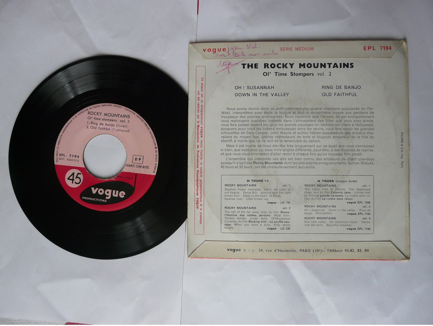 Disque Vinyle EP 4 Titres - The Rocky Mountains - Ol Time Stompers - APL 7194 - Country Et Folk