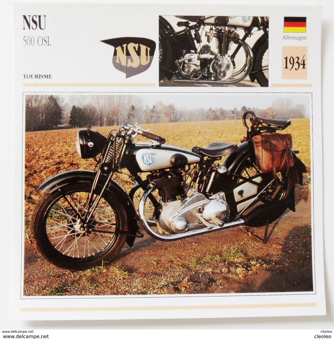 Fiche Technique MOTO Allemagne 1934 NSU 500 OSL - Motos