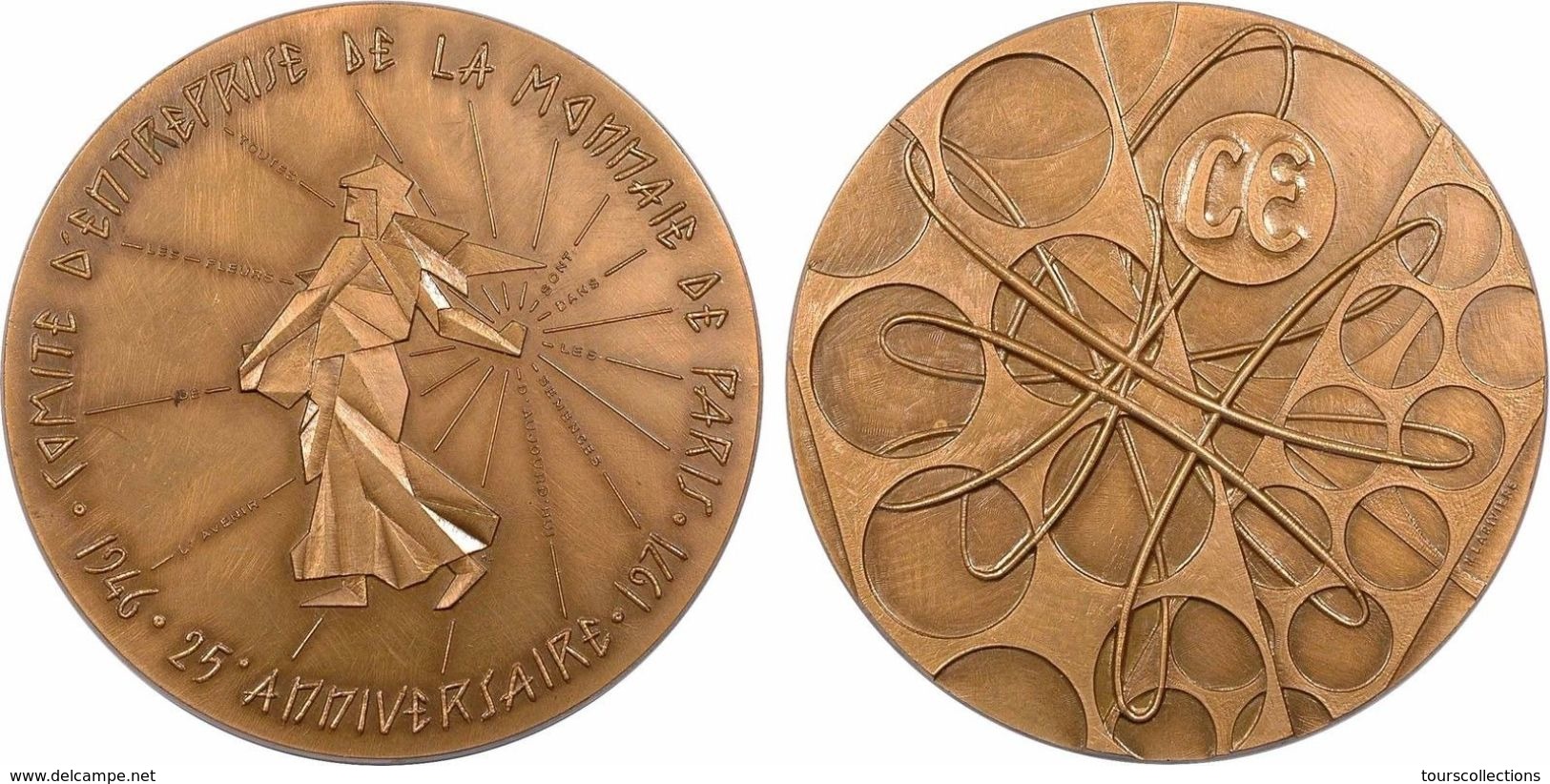 MEDAILLE De Table 25 Ans Du Comité D'entreprise De La Monnaie De Paris 1946-1971 @ 72 Mm Semeuse Graveur Lariviere - Autres & Non Classés