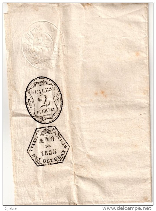 URUGUAY : PAPIER AVEC EMPREINTE A SEC . FISCALE . DE 2 REALES . 1855 . - Uruguay