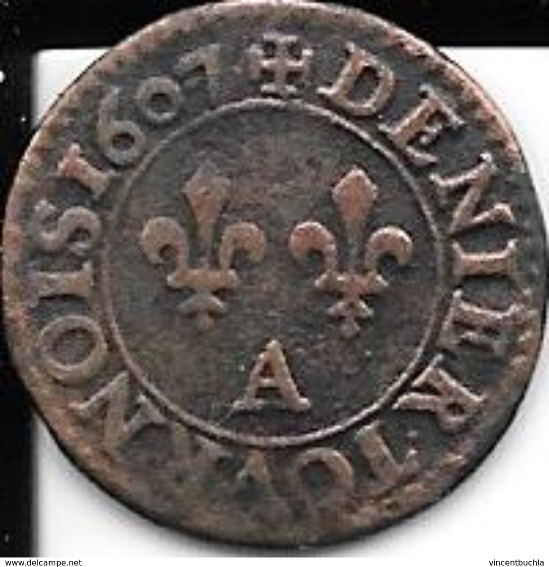 DENIER TOURNOIS DE HENRI IIII 1607 A TTB - 1589-1610 Henri IV Le Vert-Galant