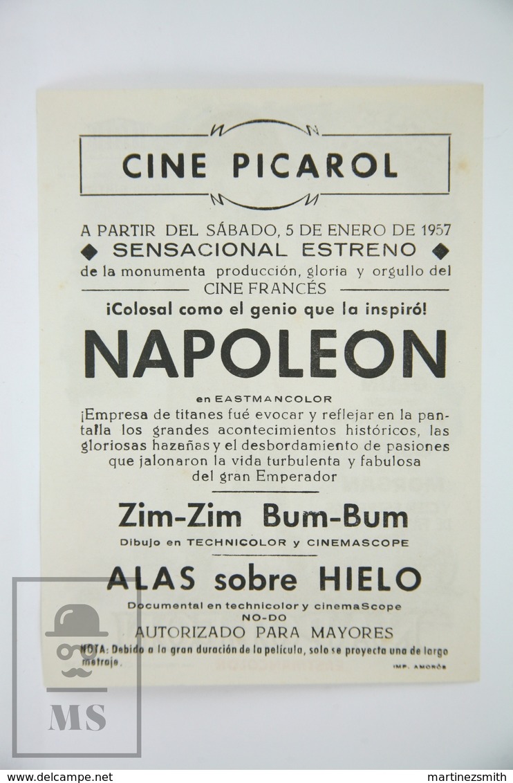 1955 Cinema/ Movie Advertising Leaflet - Napoléon - Raymond Pellegrin,  Daniel Gélin,  Orson Welles - Cinema Advertisement