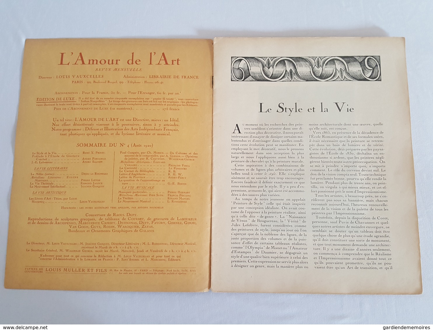 1920 - Revue L'Amour De L'Art - Art Ancien, Art Moderne, Arts Appliqués, Littérature, Musique - Paris - Nue - Art