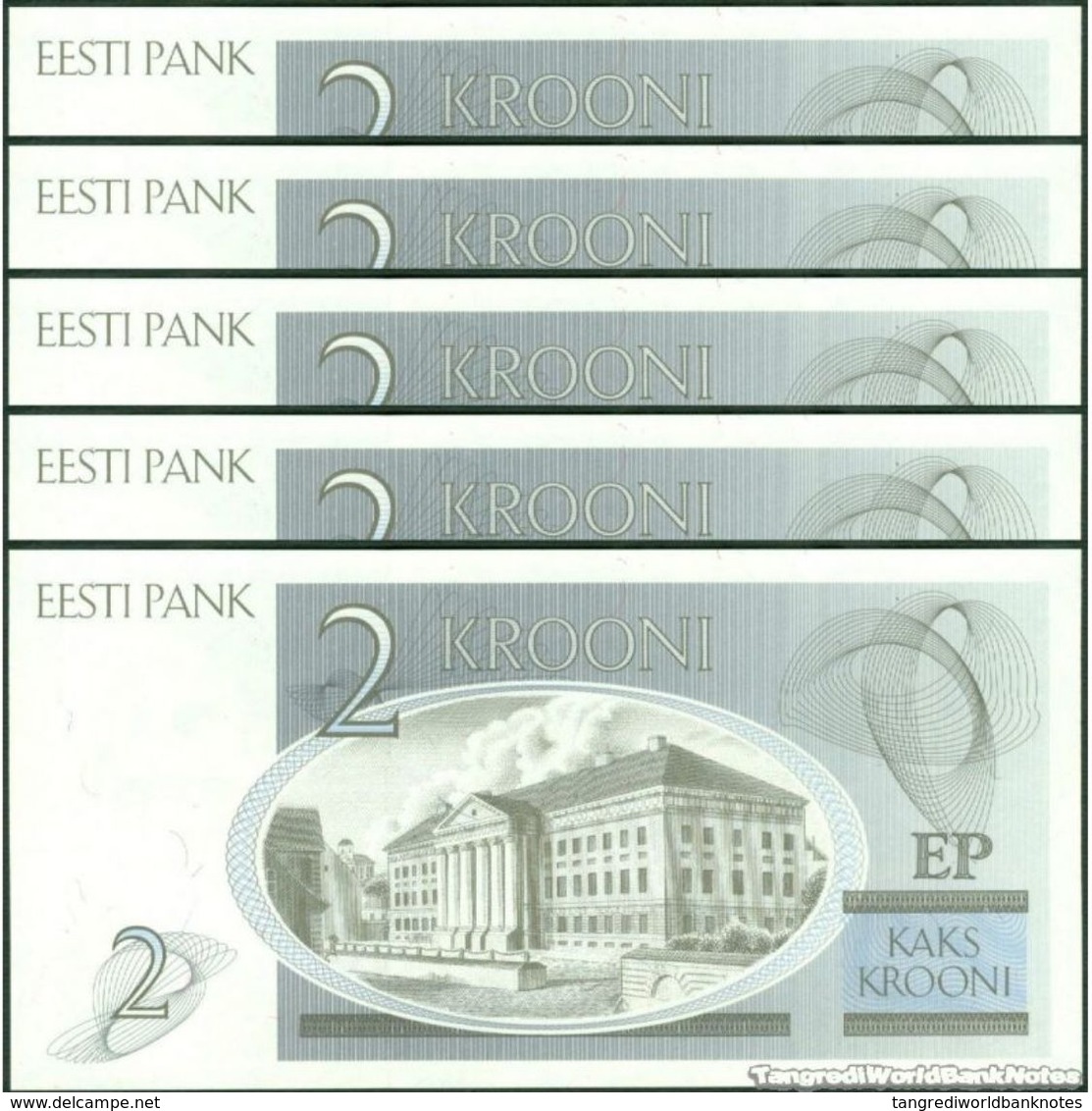 TWN - ESTONIA 70a - 2 Krooni 1992 DEALERS LOT X 5 - Prefix AC UNC - Estonia