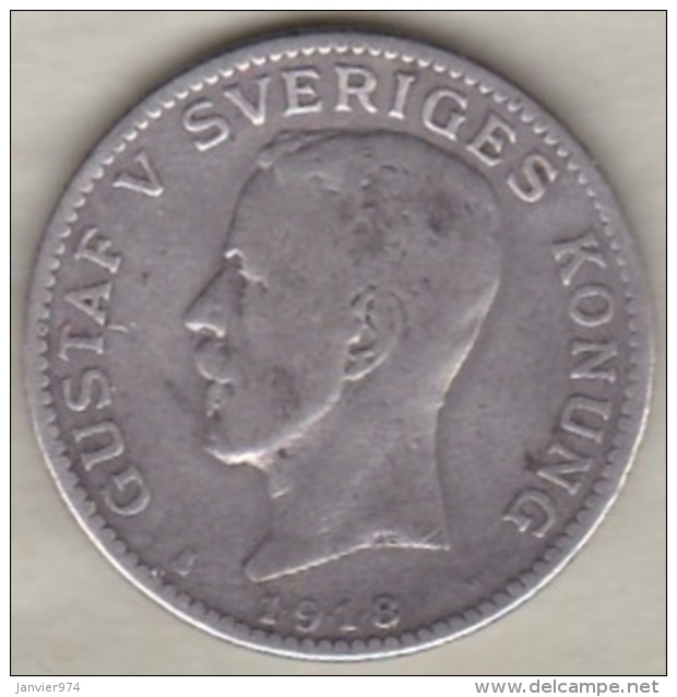 Sweden . 1 Krona 1918. Gustaf V. Argent. KM# 786.1 - Suède