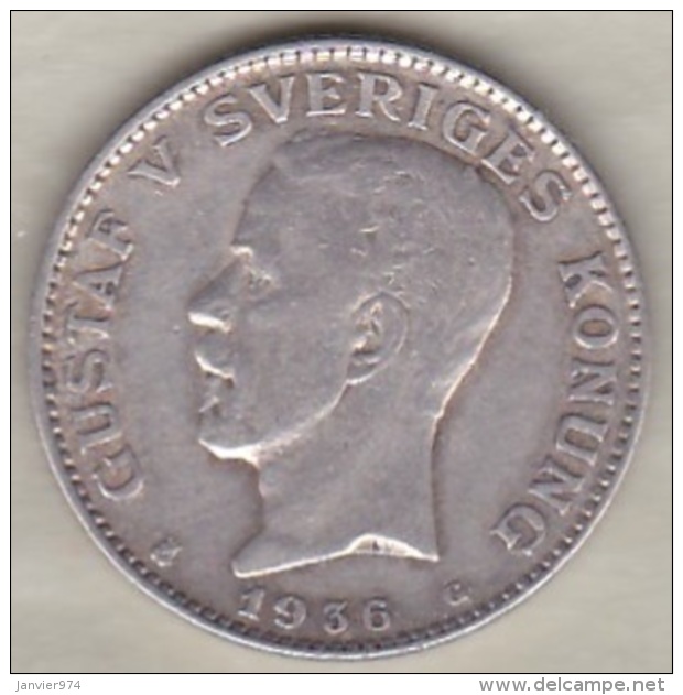 Sweden . 1 Krona 1936 . Gustaf V. Argent. KM# 786.2 - Suède