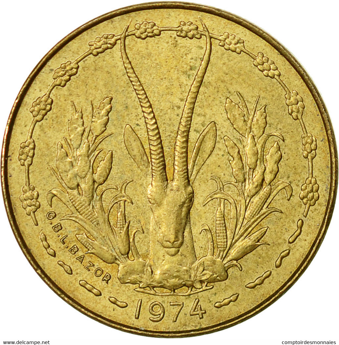 West African States, 5 Francs, 1974, TTB+, Aluminum-Nickel-Bronze, KM:2a - Costa De Marfil