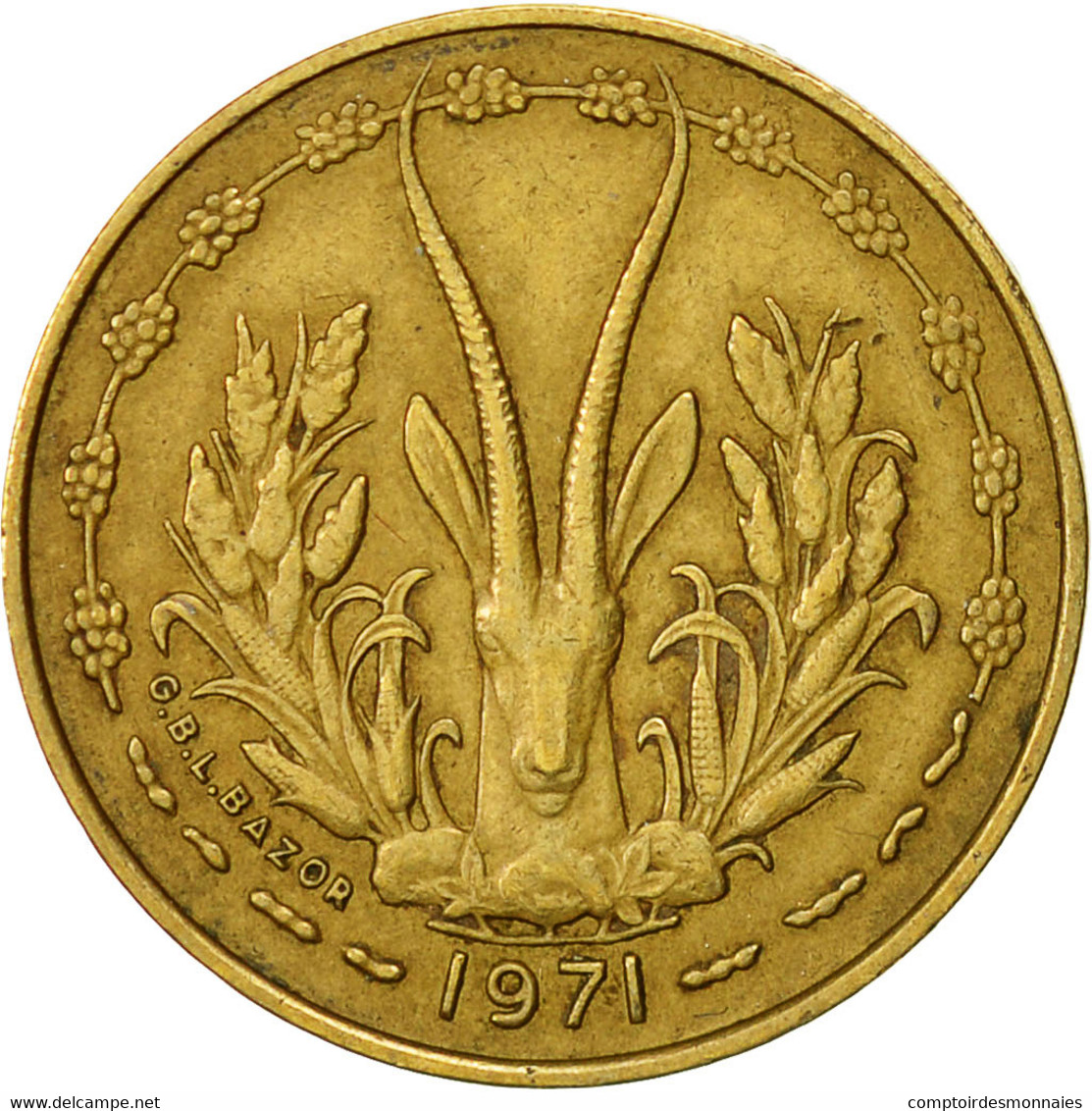 West African States, 5 Francs, 1971, TTB, Aluminum-Nickel-Bronze, KM:2a - Elfenbeinküste