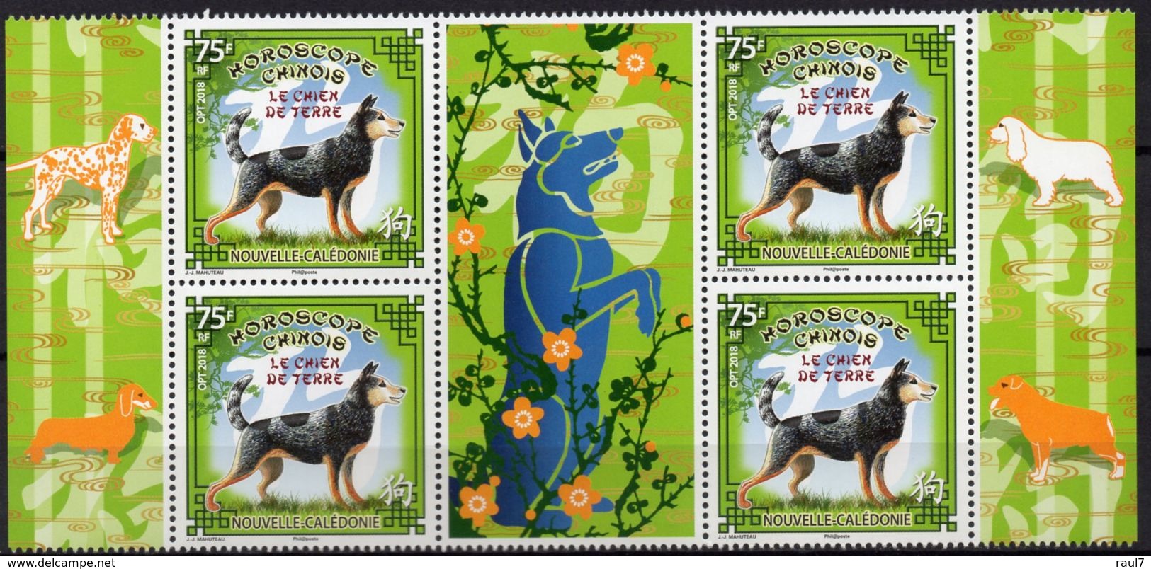 Nouvelle-Calédonie 2018 - Nouvel An Chinois, Année Du Chien - Bloc De 4 Avec Vignette Central Neuf // Mnh - Unused Stamps