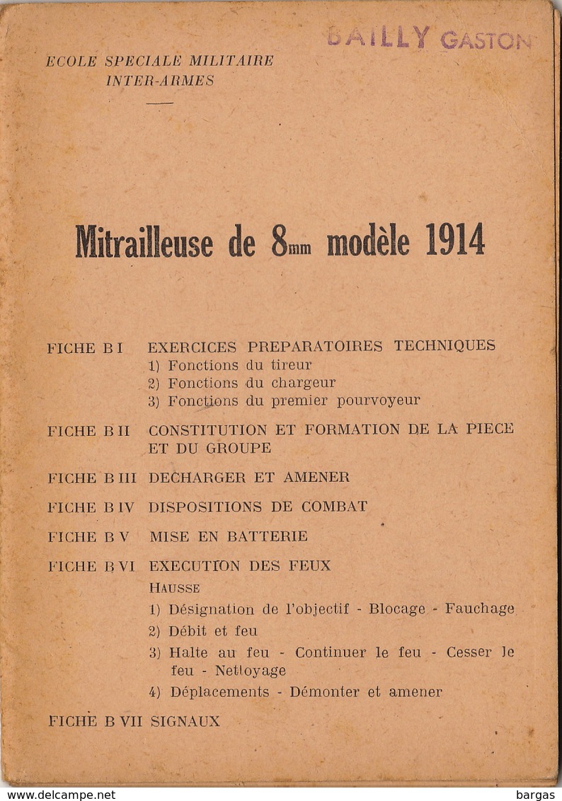 Guide Mitrailleuse De 8mn Modèle 1914 - Dokumente