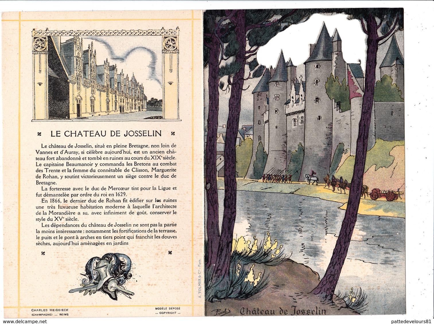 Menu Publicitaire Champagne Charles Heidsieck Reims Château De Josselin Noce Bretonne Biniou Cornemuse Bagpipe (2 Scans) - Menus