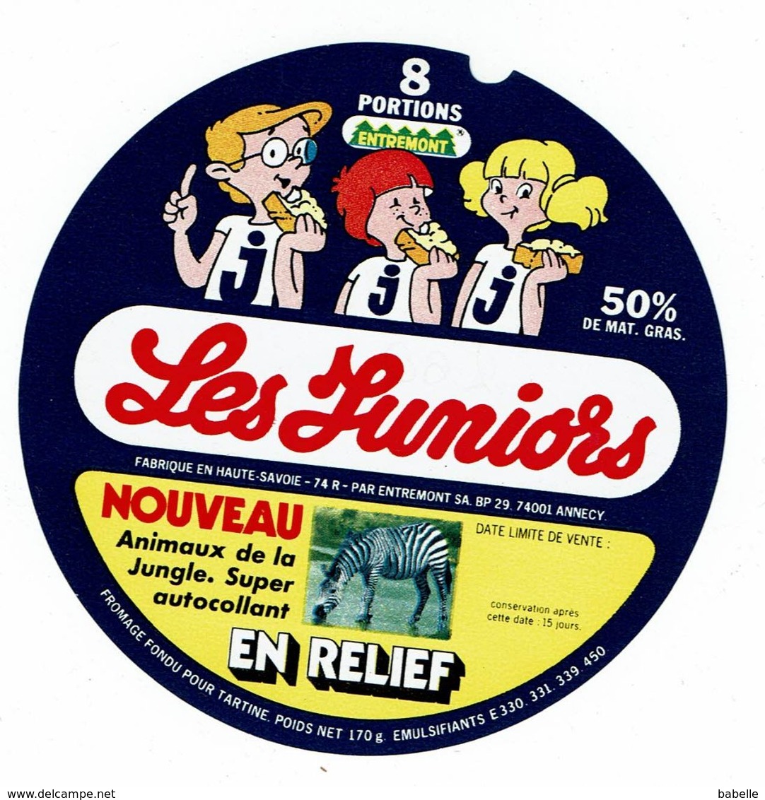 Etiquette - Fromage Fondu ENTREMONT - 8 Portions - Les Juniors- Animaux De La Jungle - Fromage