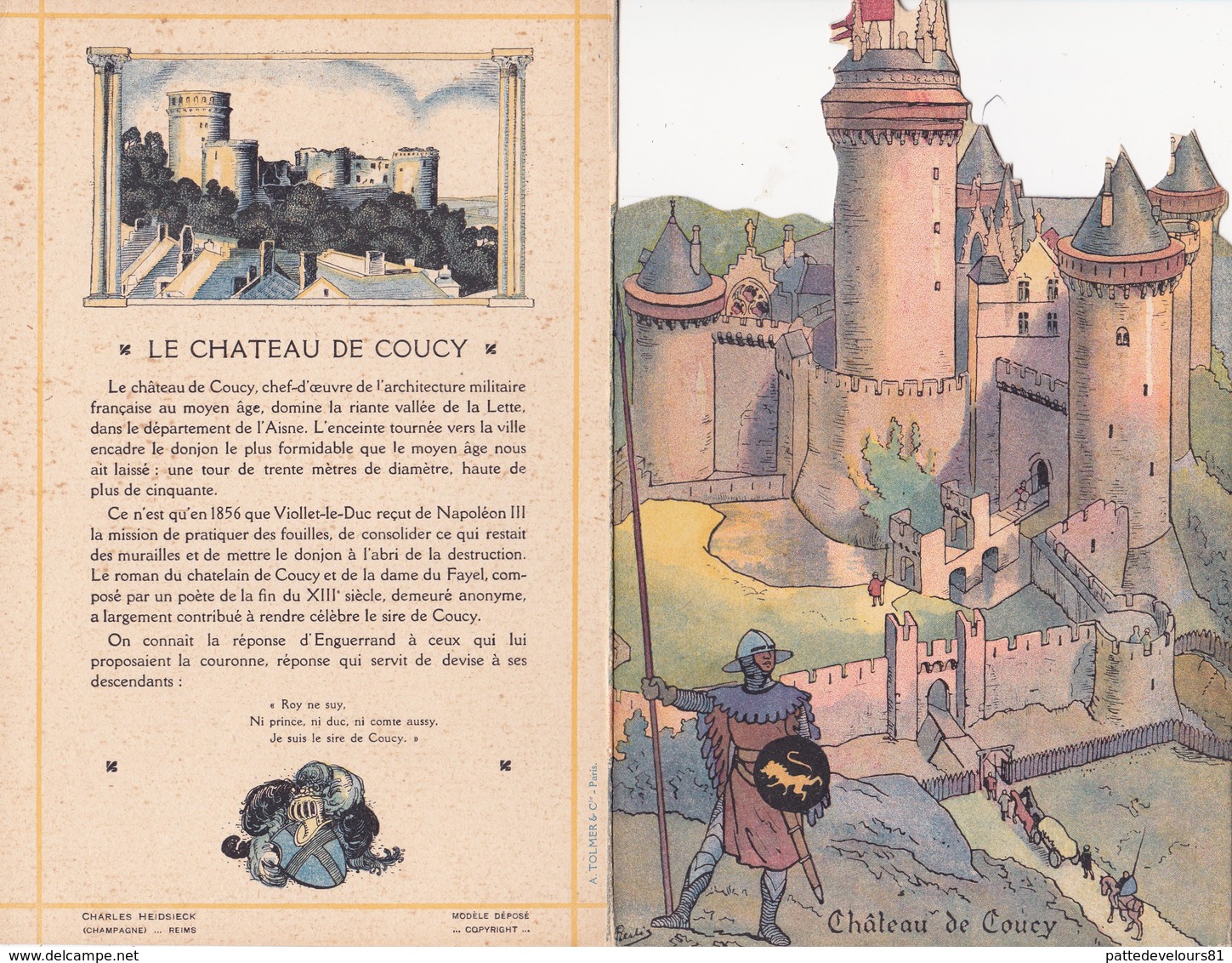 Menu Publicitaire Champagne Charles Heidsieck Reims Château De Coucy Départ Pour La Chasse Chasse à Courre (2 Scans) - Menus