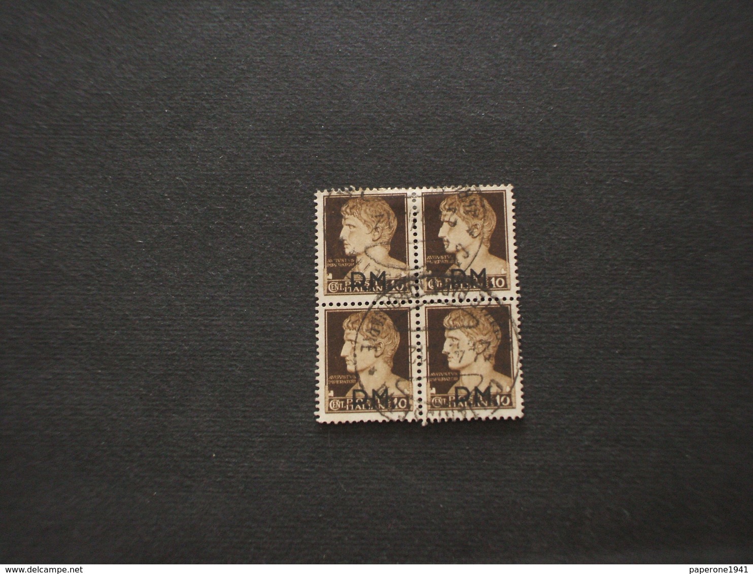 ITALIA - P.M. 1942 IMPERIALE 10 C. , In Quartina(block Of Four) - Usati