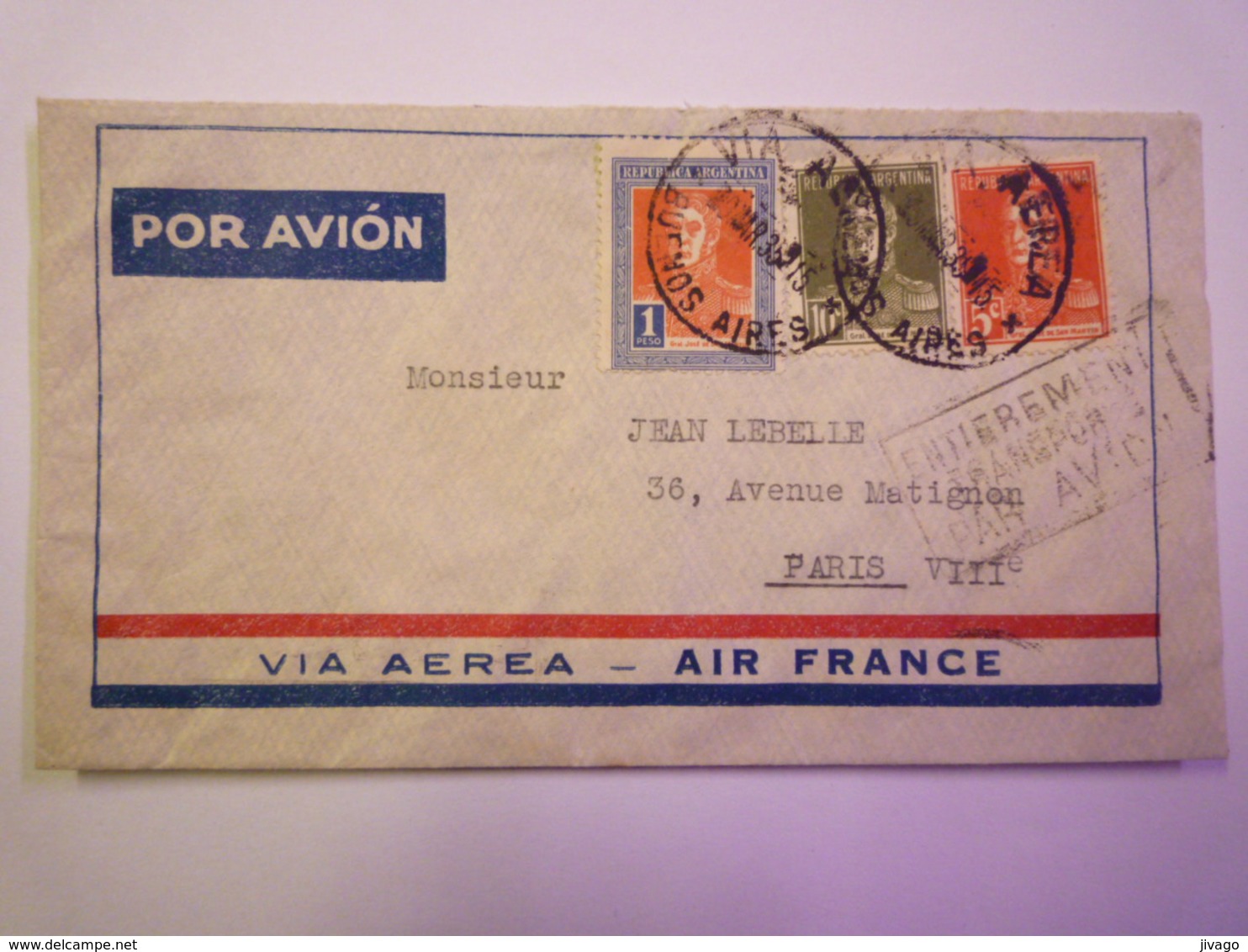 ENVELOPPE  Au Départ De  BUENOS AIRES  à Destination De  PARIS  1935    - Lettres & Documents