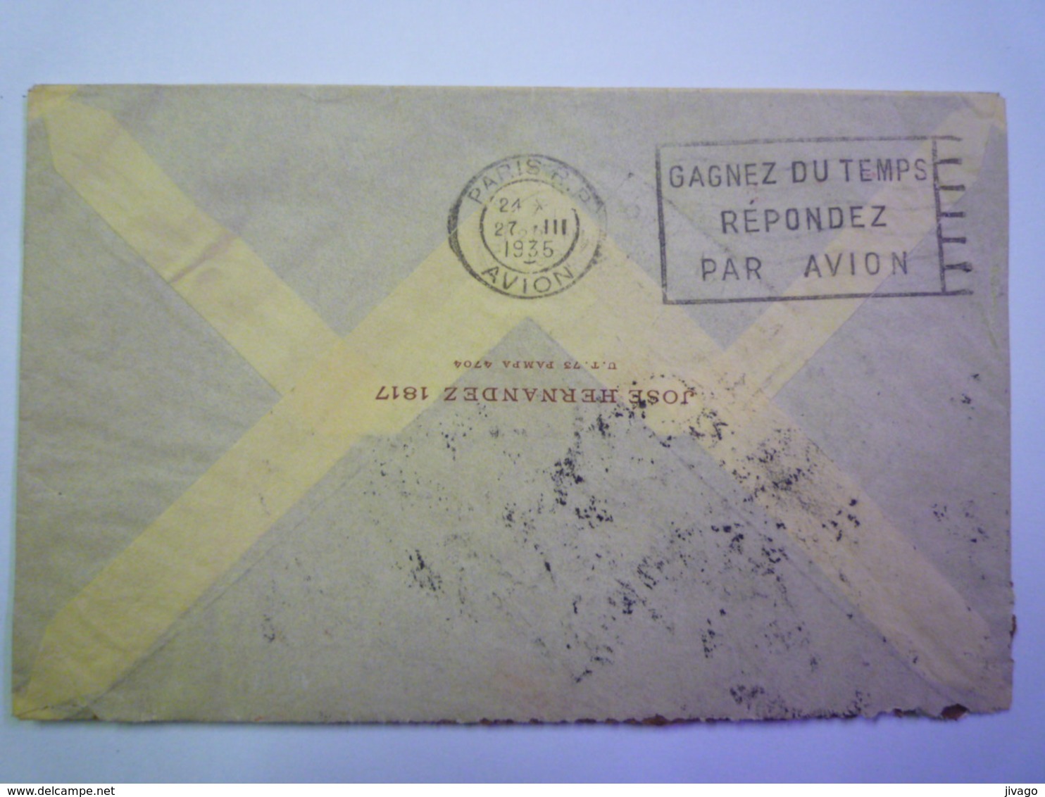 ENVELOPPE  Au Départ De  BUENOS AIRES  à Destination De  PARIS  1935    - Lettres & Documents