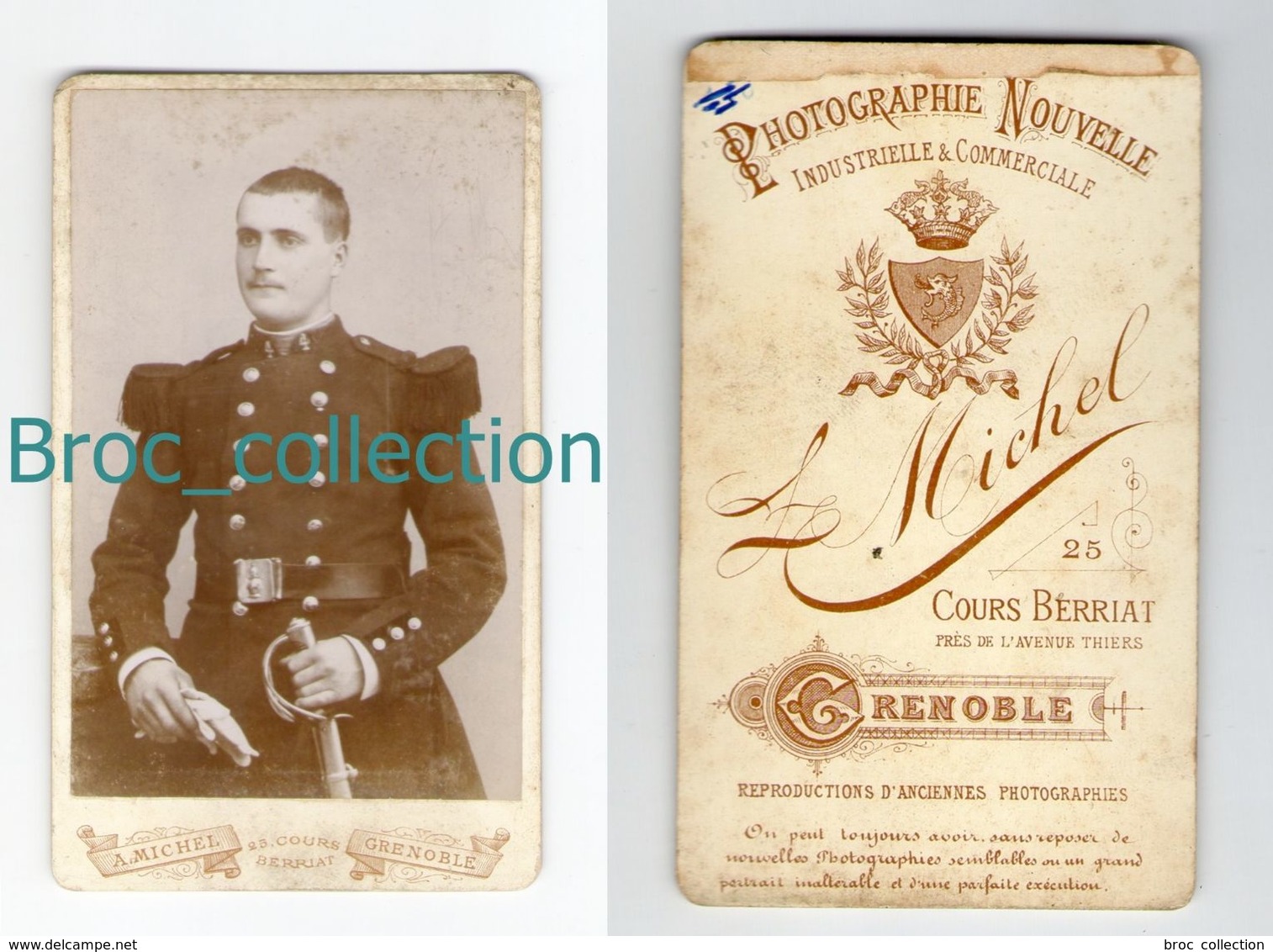 Photo Cdv D'un Militaire, 4 Sur Col, Photographe A. Michel, Grenoble - Guerre, Militaire